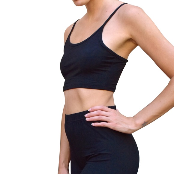 Bell bottom pants and crop cami top in solid black - Picture 6 of 9